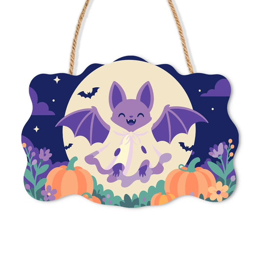 Paint by Numbers - Wooden Door Hanger | Bat in the Moon with Pumpkins