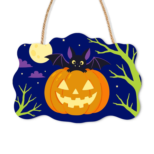 Paint by Numbers - Wooden Door Hanger | Bat on a Jack-o'-Lantern