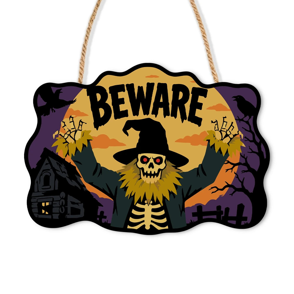 Paint by Numbers - Wooden Door Hanger | Beware Skeleton Scarecrow