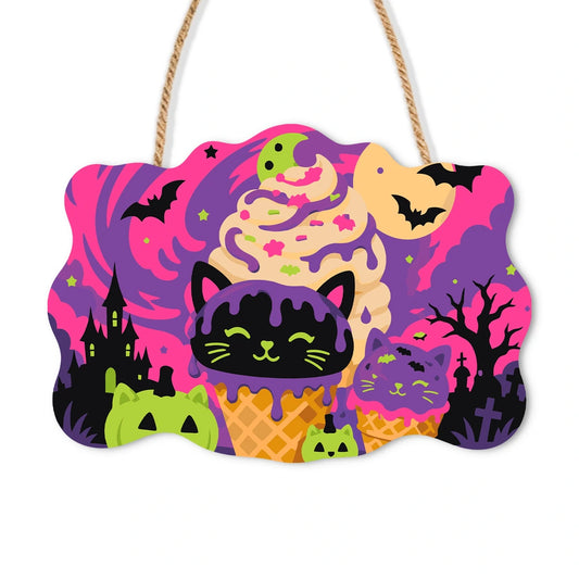 Paint by Numbers - Wooden Door Hanger | Black Cat Ice Cream Swirl