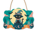 Paint by Numbers - Wooden Door Hanger | Black Cat Witch in the Moon