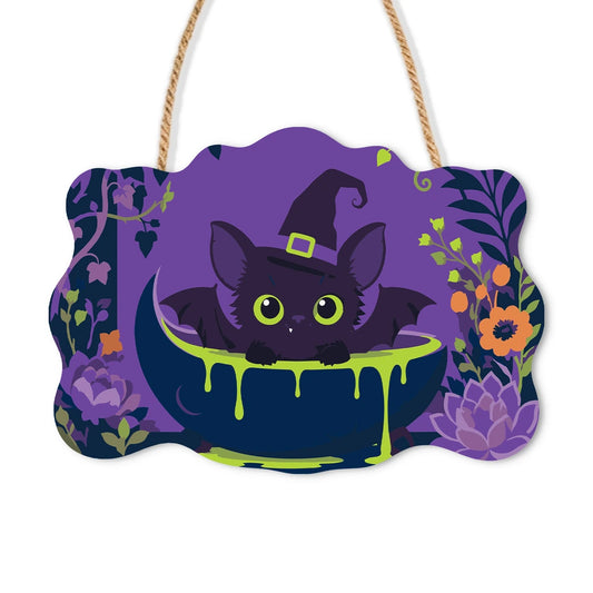 Paint by Numbers - Wooden Door Hanger | Black Cat in a Slime Cauldron