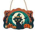 Paint by Numbers - Wooden Door Hanger | Black Cat in a Witch Hat with Pumpkins