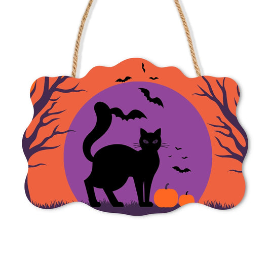Paint by Numbers - Wooden Door Hanger | Black Cat in the Purple Moon