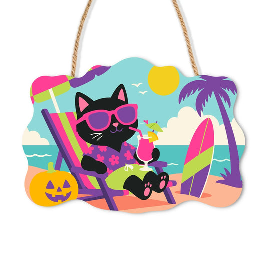 Paint by Numbers - Wooden Door Hanger | Black Cat on Vacation