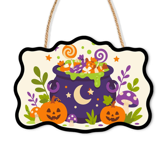 Paint by Numbers - Wooden Door Hanger | Candy Cauldron with Jack-o'-Lanterns