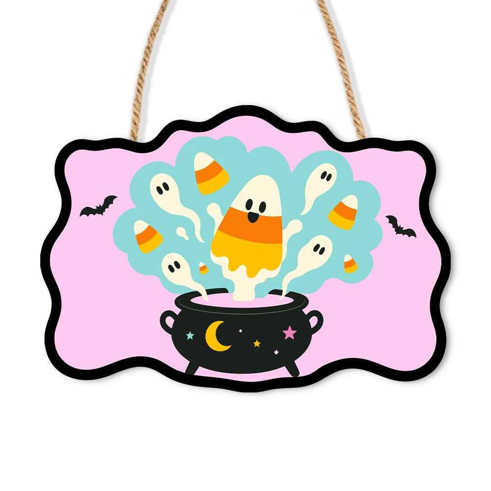 Paint by Numbers - Wooden Door Hanger | Candy Corn Ghosts in the Cauldron