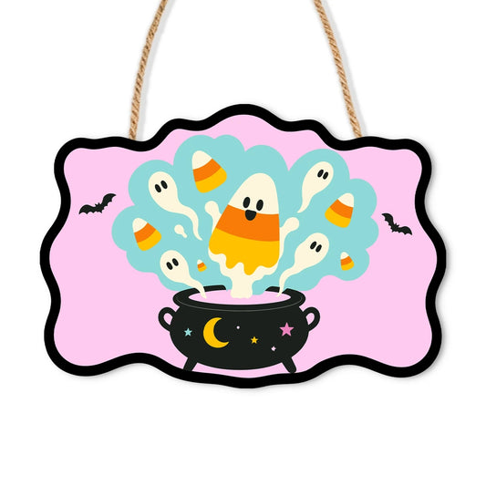 Paint by Numbers - Wooden Door Hanger | Candy Corn Ghosts in the Cauldron