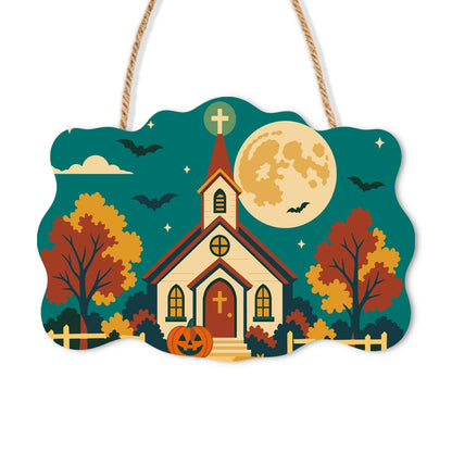 Paint by Numbers - Wooden Door Hanger | Country Church Under the Harvest Moon