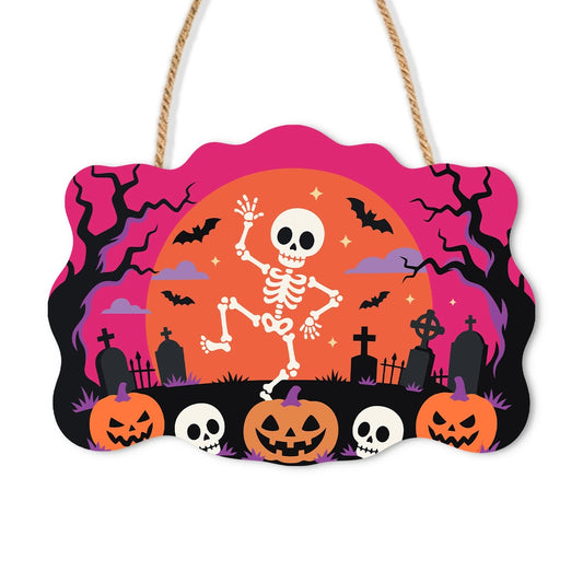 Paint by Numbers - Wooden Door Hanger | Dancing Skeleton at Sunset