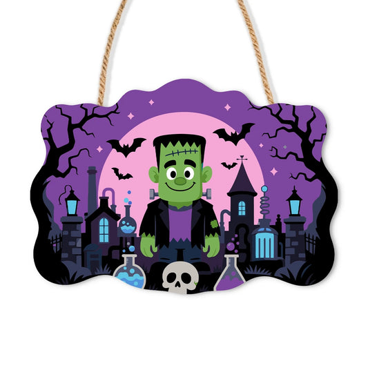 Paint by Numbers - Wooden Door Hanger | Frankenstein in the Haunted Town