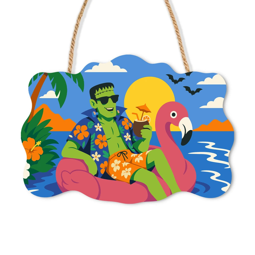 Paint by Numbers - Wooden Door Hanger | Frankenstein on a Flamingo Float