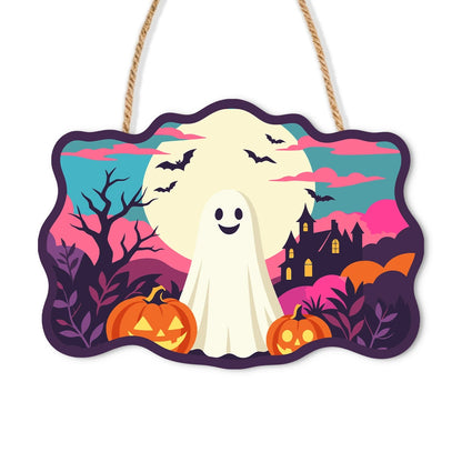 Paint by Numbers - Wooden Door Hanger | Friendly Ghost Under the Full Moon