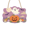 Paint by Numbers - Wooden Door Hanger | Ghost Over a Jack-o'-Lantern at Dusk