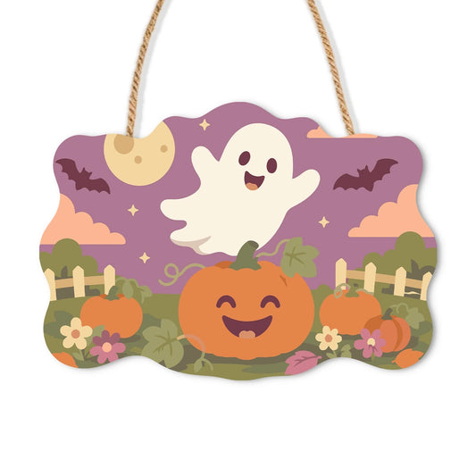 Paint by Numbers - Wooden Door Hanger | Ghost Over the Pumpkin Patch