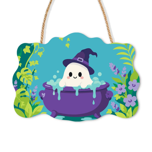 Paint by Numbers - Wooden Door Hanger | Ghost in a Bubbling Cauldron