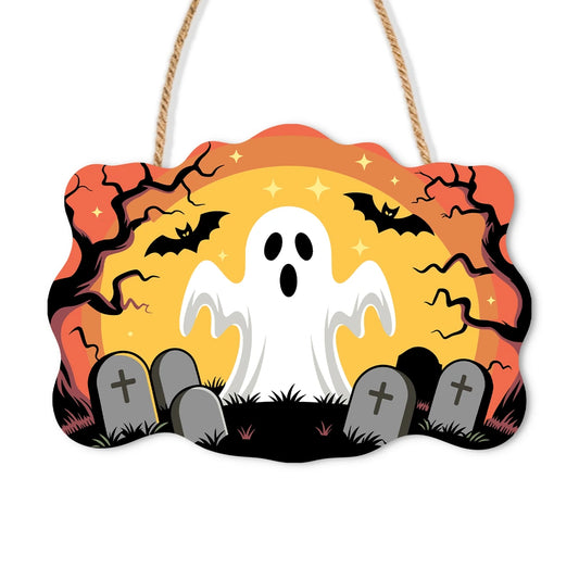 Paint by Numbers - Wooden Door Hanger | Ghost in the Graveyard at Sunset