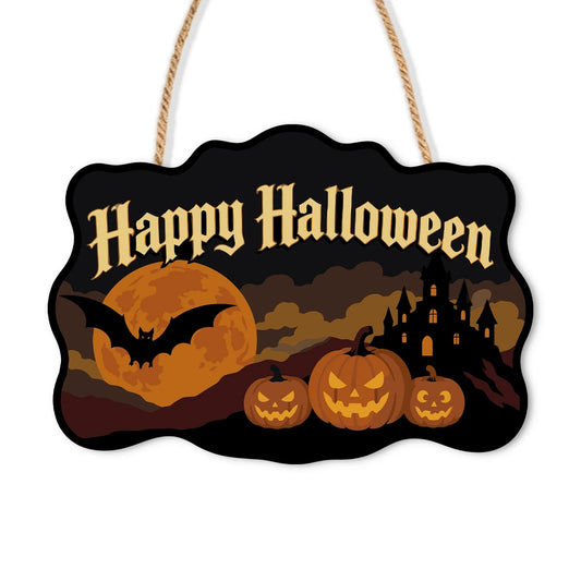 Paint by Numbers - Wooden Door Hanger | Happy Halloween Bat and Pumpkins
