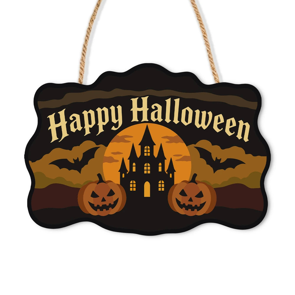 
Paint by Numbers - Wooden Door Hanger | Happy Halloween Castle and Pumpkins