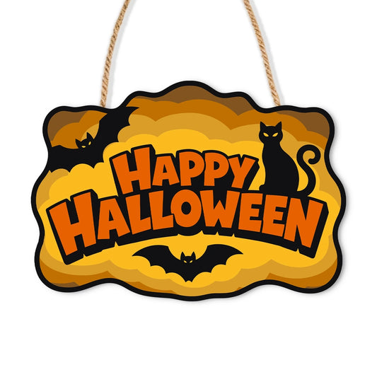 Paint by Numbers - Wooden Door Hanger | Happy Halloween Cat and Bat