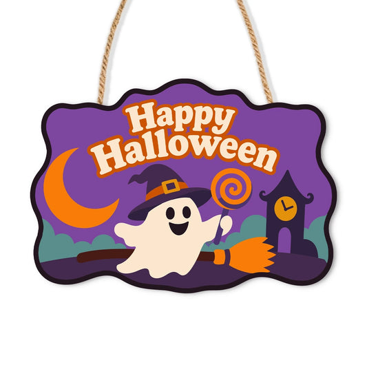 Paint by Numbers - Wooden Door Hanger | Happy Halloween Ghost on a Broom