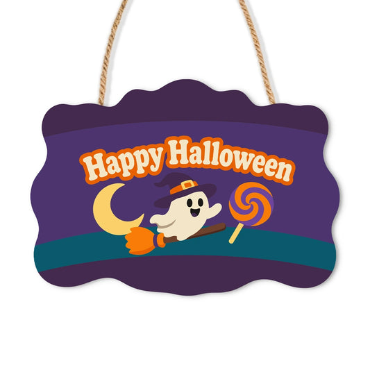 Paint by Numbers - Wooden Door Hanger | Happy Halloween Ghost with a Lollipop