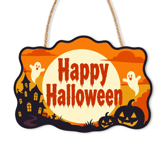 Paint by Numbers - Wooden Door Hanger | Happy Halloween Ghosts in the Moon