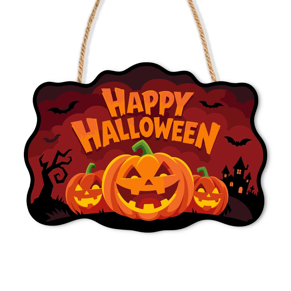 Paint by Numbers - Wooden Door Hanger | Happy Halloween Pumpkin Trio at Night