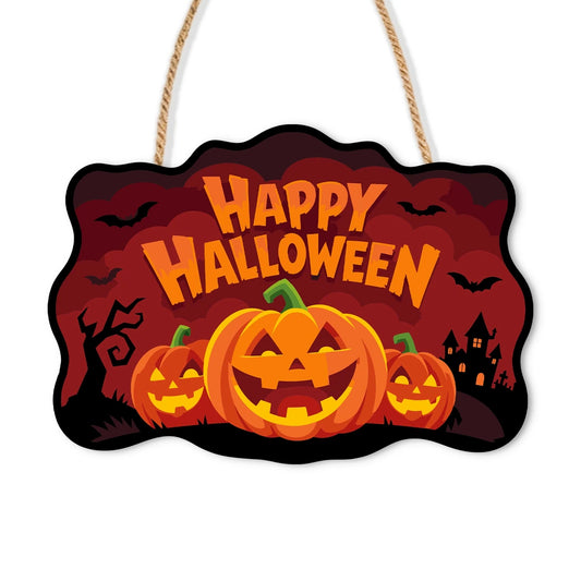 Paint by Numbers - Wooden Door Hanger | Happy Halloween Pumpkin Trio at Night