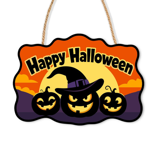 Paint by Numbers - Wooden Door Hanger | Happy Halloween Pumpkin in a Witch Hat