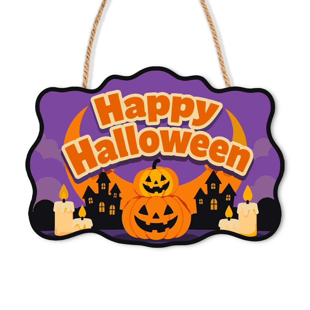 Paint by Numbers - Wooden Door Hanger | Happy Halloween Pumpkins and Haunted Houses