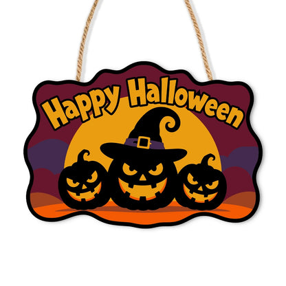 Paint by Numbers - Wooden Door Hanger | Happy Halloween Pumpkins in a Witch Hat