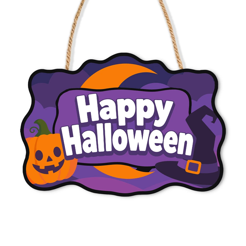 Paint by Numbers - Wooden Door Hanger | Happy Halloween Purple Pumpkin