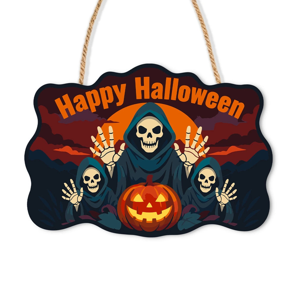 Paint by Numbers - Wooden Door Hanger | Happy Halloween Reaper Trio