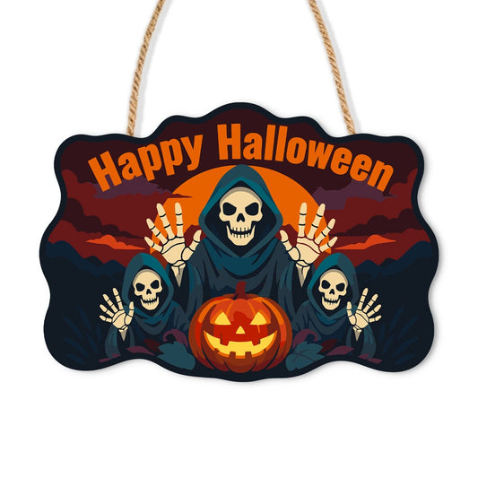 Paint by Numbers - Wooden Door Hanger | Happy Halloween Reaper Trio