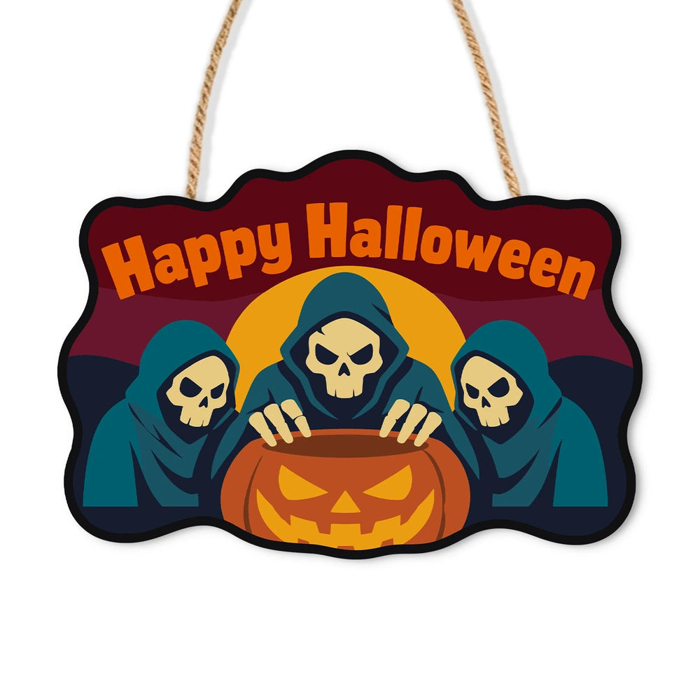 Paint by Numbers - Wooden Door Hanger | Happy Halloween Reapers Over a Pumpkin