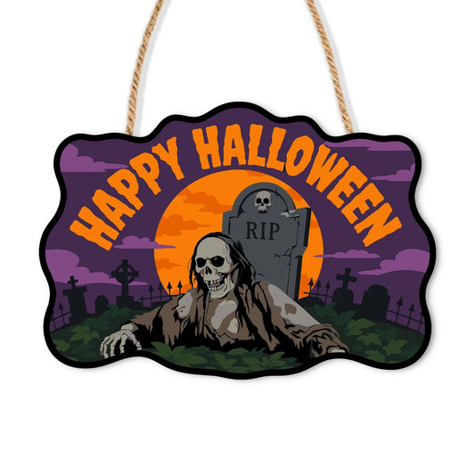 Paint by Numbers - Wooden Door Hanger | Happy Halloween Rising Zombie