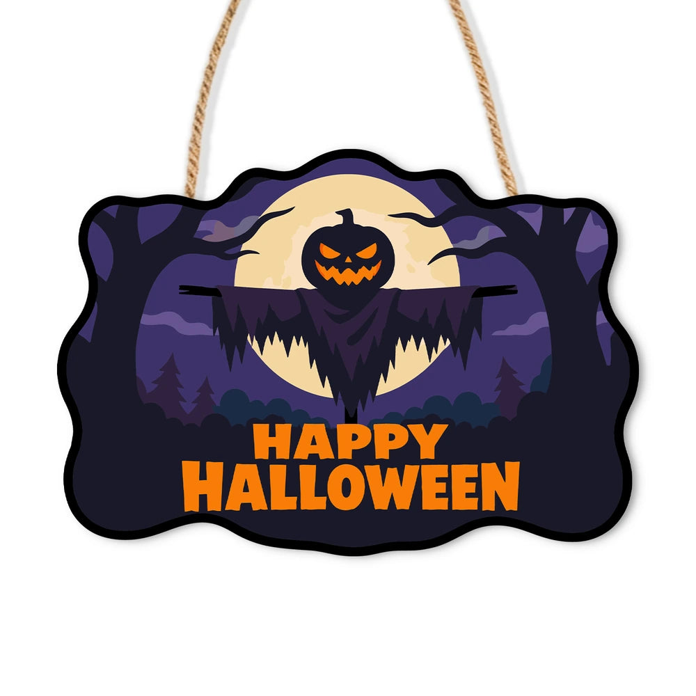 Paint by Numbers - Wooden Door Hanger | Happy Halloween Scarecrow Silhouette