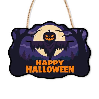 Paint by Numbers - Wooden Door Hanger | Happy Halloween Scarecrow Silhouette