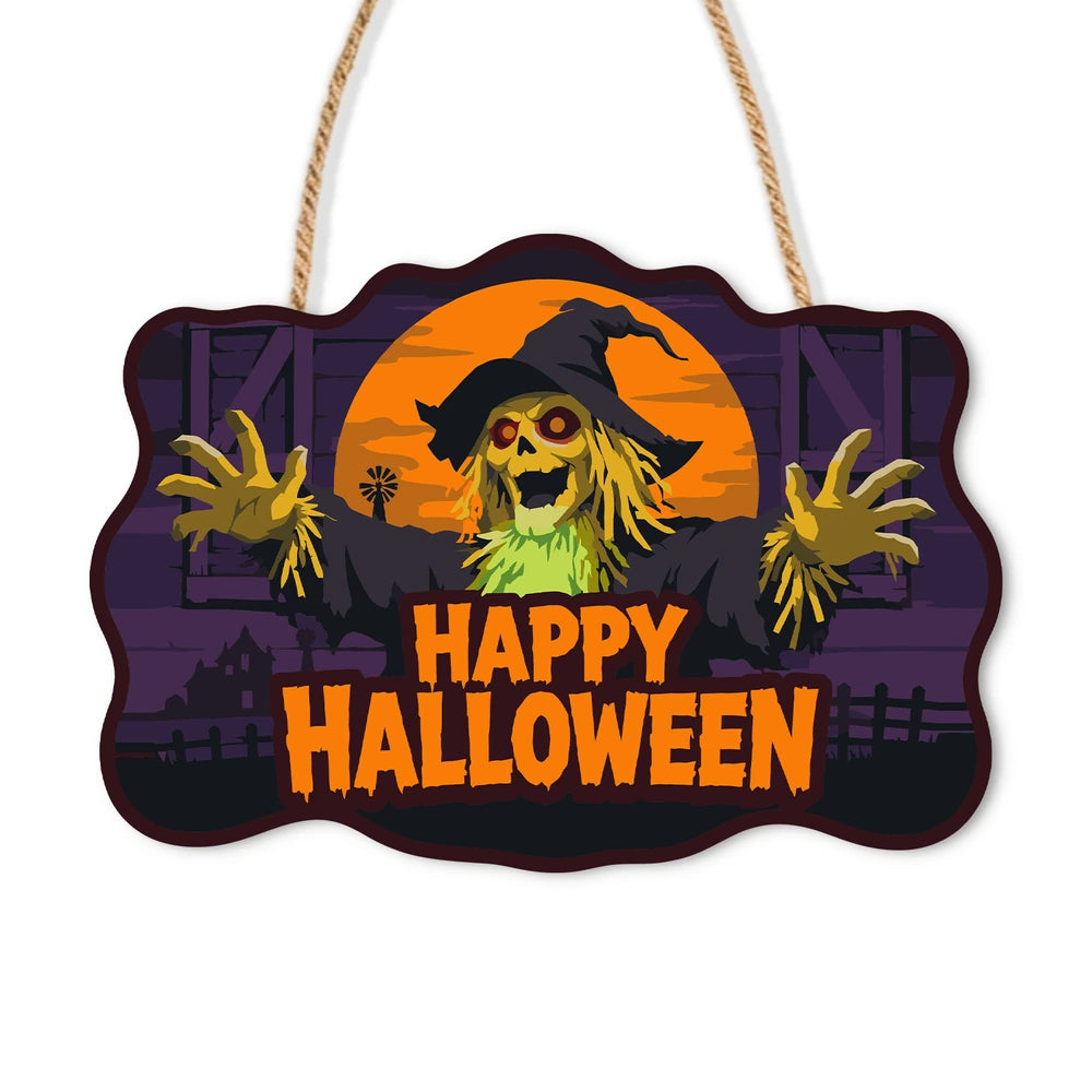 Paint by Numbers - Wooden Door Hanger | Happy Halloween Scarecrow at Night