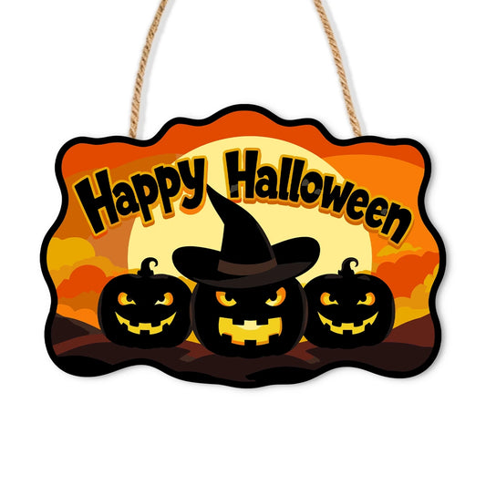 Paint by Numbers - Wooden Door Hanger | Happy Halloween Witch Hat Pumpkins