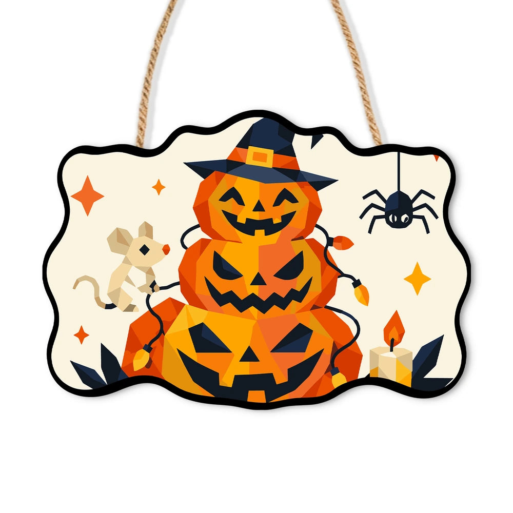 Paint by Numbers - Wooden Door Hanger | Jack-o'-Lantern Tower with a Mouse