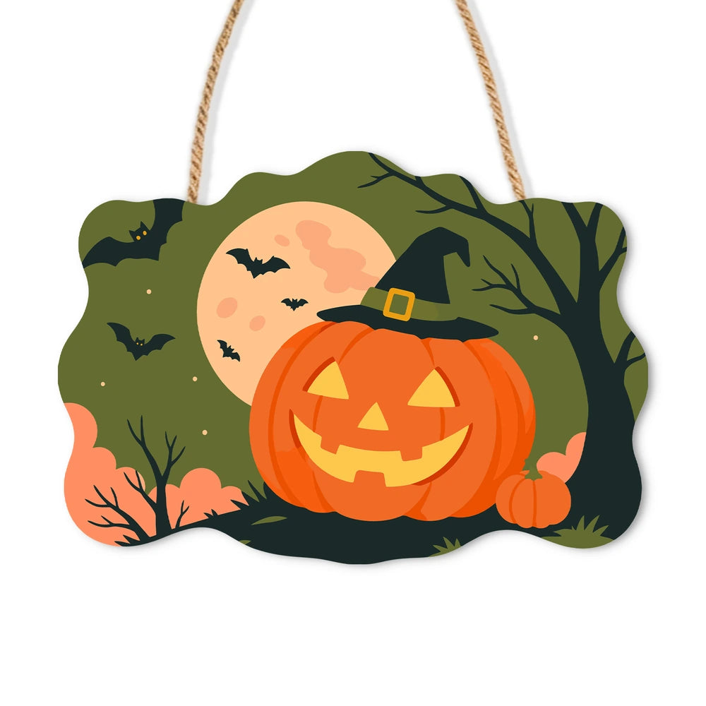 
Paint by Numbers - Wooden Door Hanger | Jack-o'-Lantern in a Witch Hat