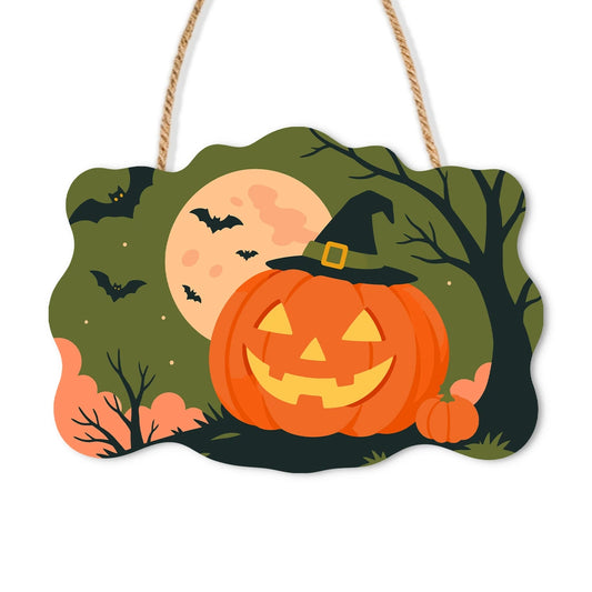 Paint by Numbers - Wooden Door Hanger | Jack-o'-Lantern in a Witch Hat