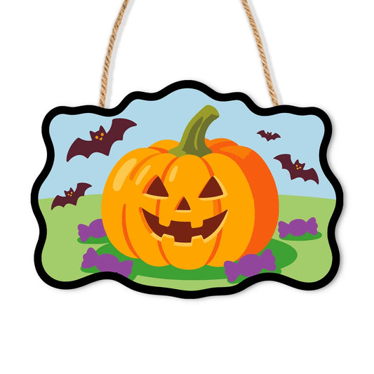 Paint by Numbers - Wooden Door Hanger | Jack-o'-Lantern in the Meadow