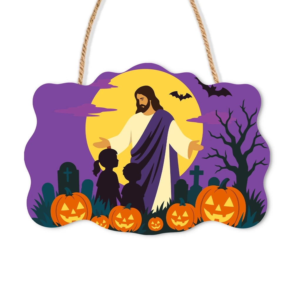 Paint by Numbers - Wooden Door Hanger | Jesus Blessing the Children at Halloween