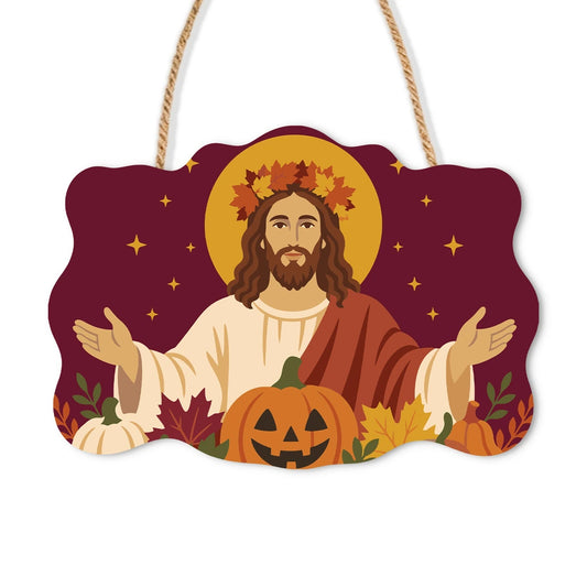 Paint by Numbers - Wooden Door Hanger | Jesus with Open Arms in Autumn