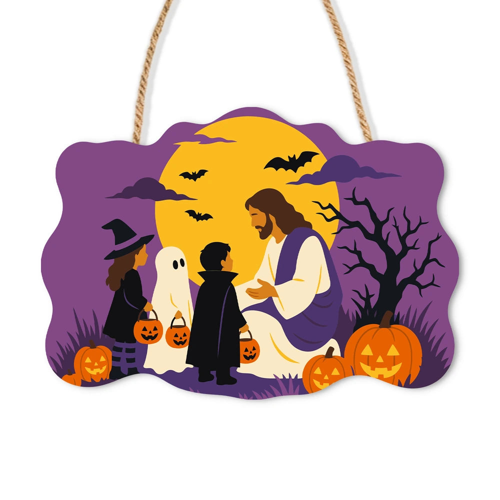 Paint by Numbers - Wooden Door Hanger | Jesus with Trick-or-Treaters