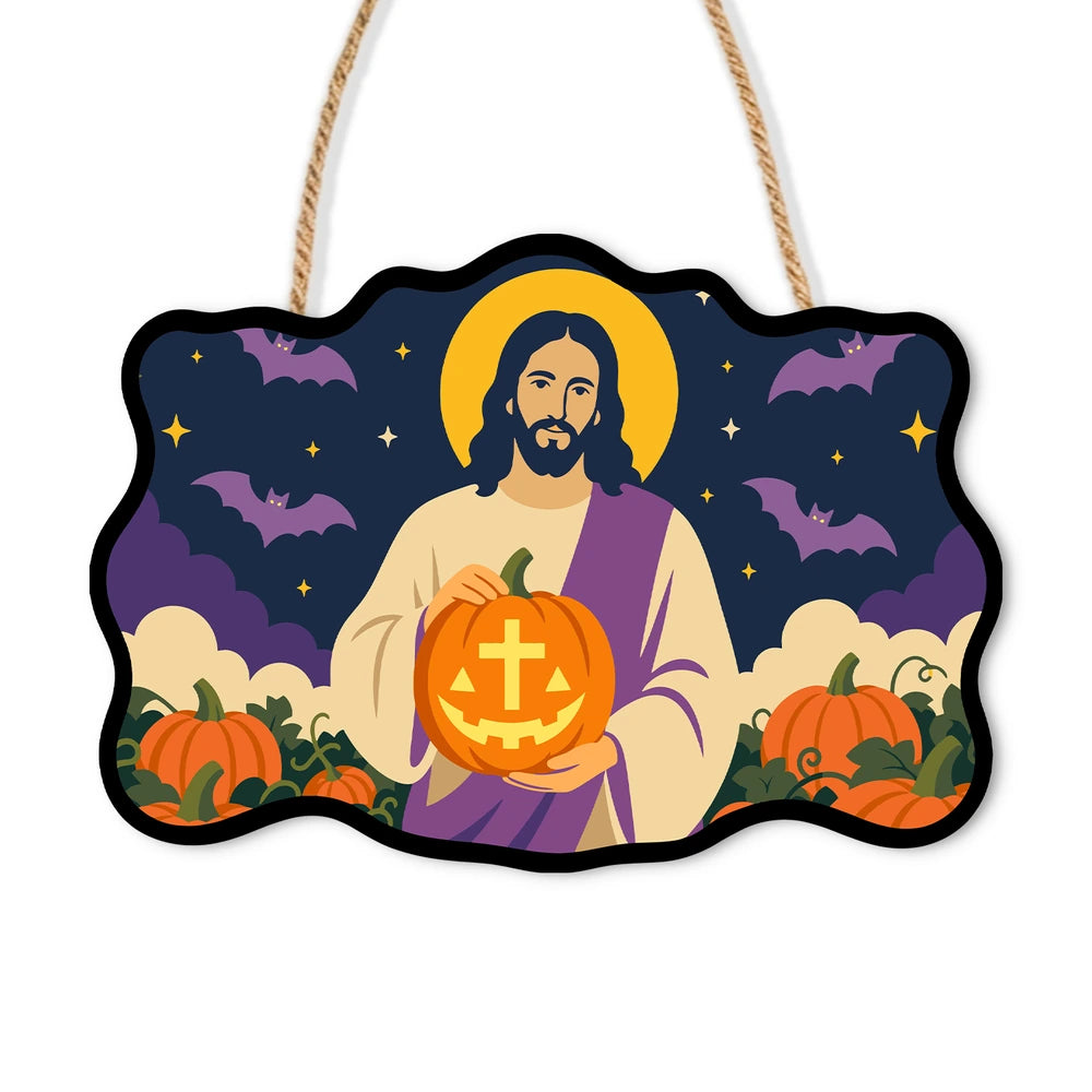 Paint by Numbers - Wooden Door Hanger | Jesus with a Cross Pumpkin