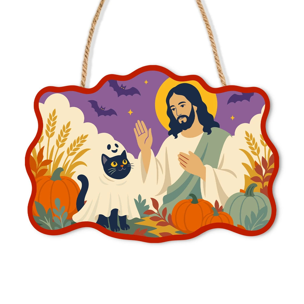 Paint by Numbers - Wooden Door Hanger | Jesus with a Ghost Cat